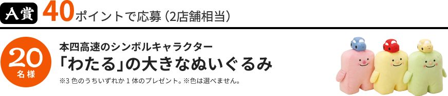 A賞 「わたる」の大きなぬいぐるみ